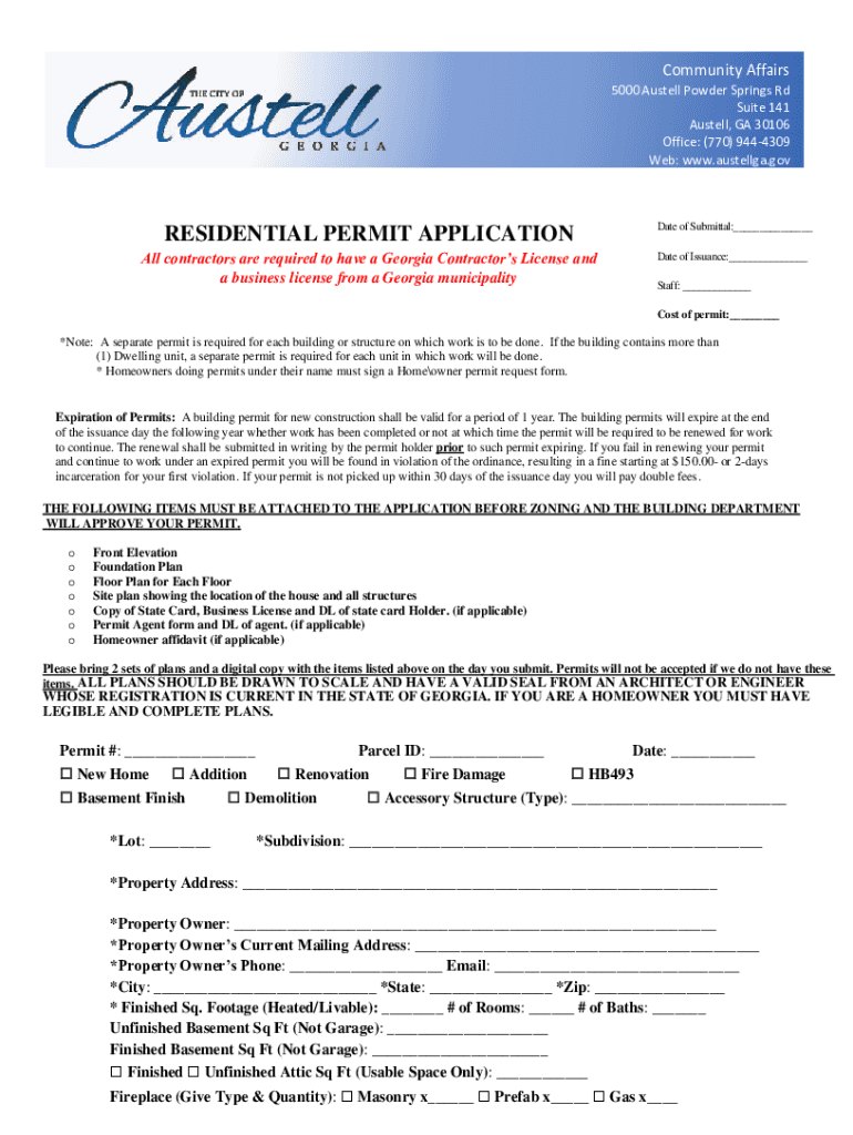 Fillable Online Residential Building Permit Application.pdf City of
