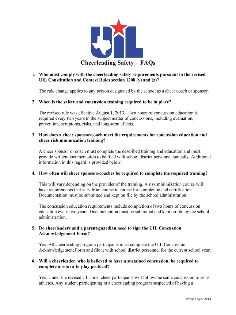 Fillable Online Cheerleading Safety FAQs Fax Email Print pdfFiller