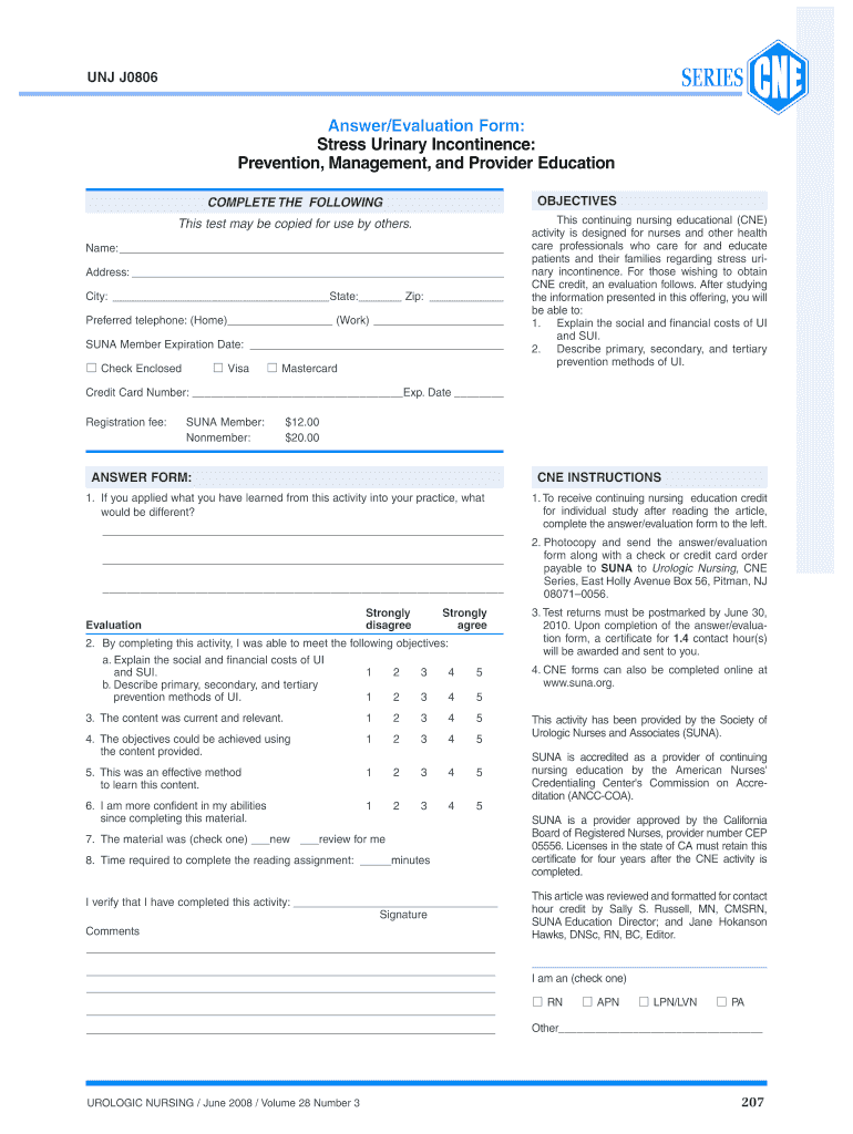 Fillable Online suna Stress Urinary Incontinence suna Fax Email Print pdfFiller
