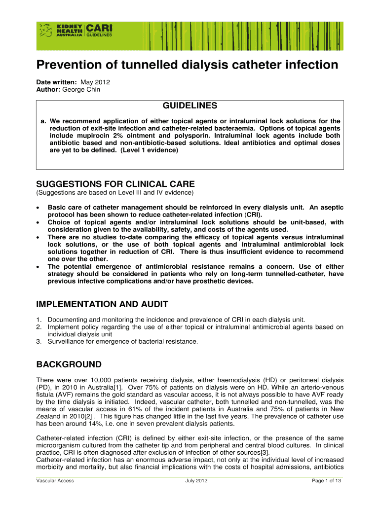 Fillable Online Prevention of tunnelled dialysis catheter infection Fax