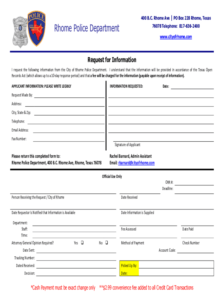 Fillable Online Rhome Police Department Fax Email Print pdfFiller