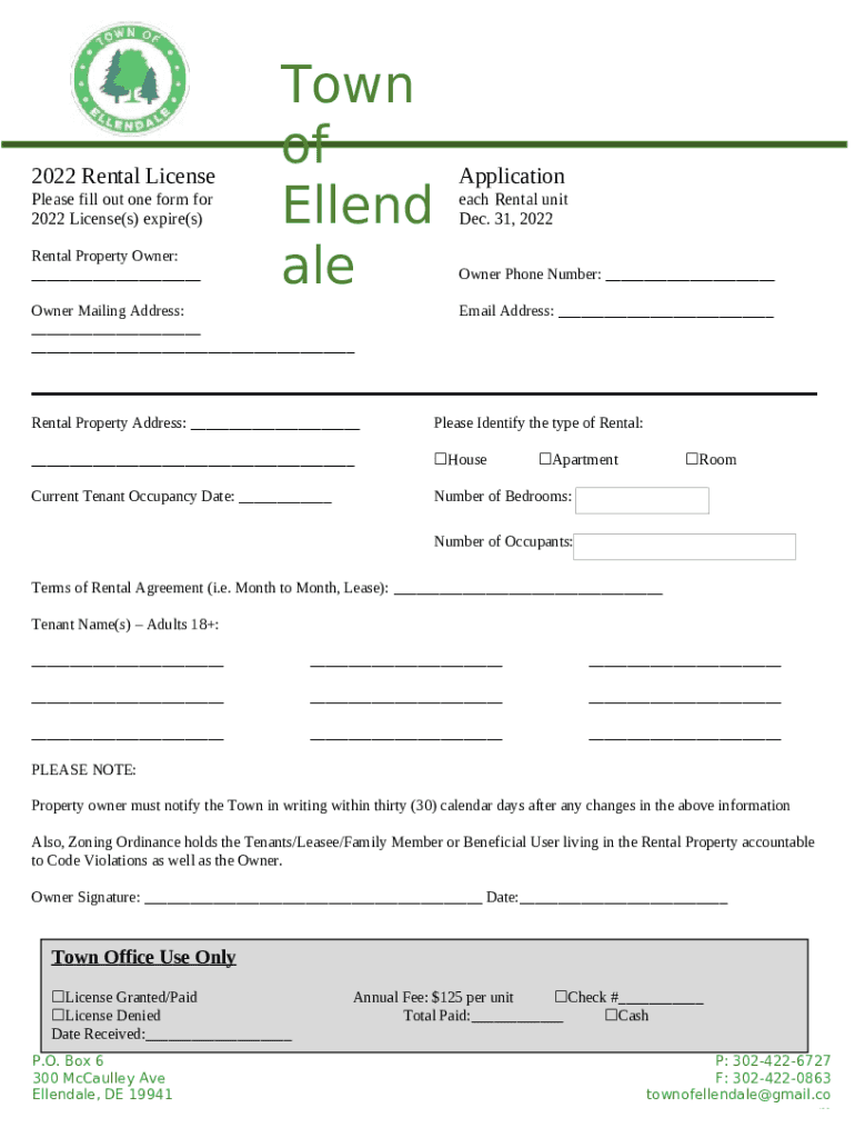 Rental License Application , Printable & Blank PDF for ellendale