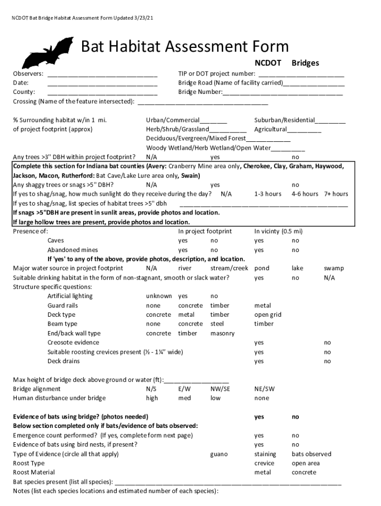 Fillable Online Bat Habitat Assessment Form Fax Email Print pdfFiller