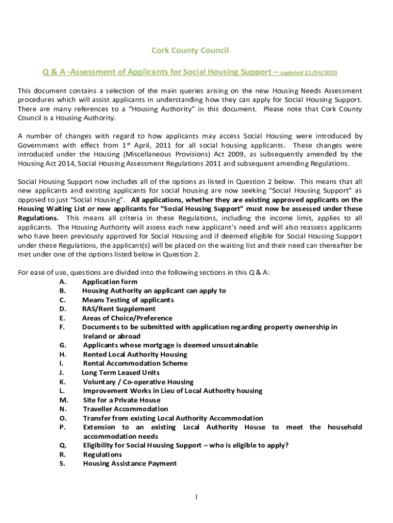 Fillable Online Application Form for Social Housing to Cork CouncilCork County Fax
