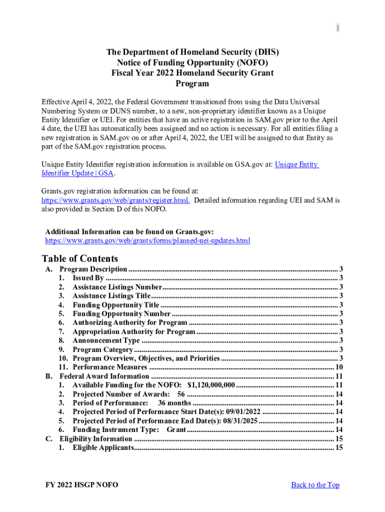 Fillable Online DHS Notice of Funding Opportunity (NOFO) Fiscal Year