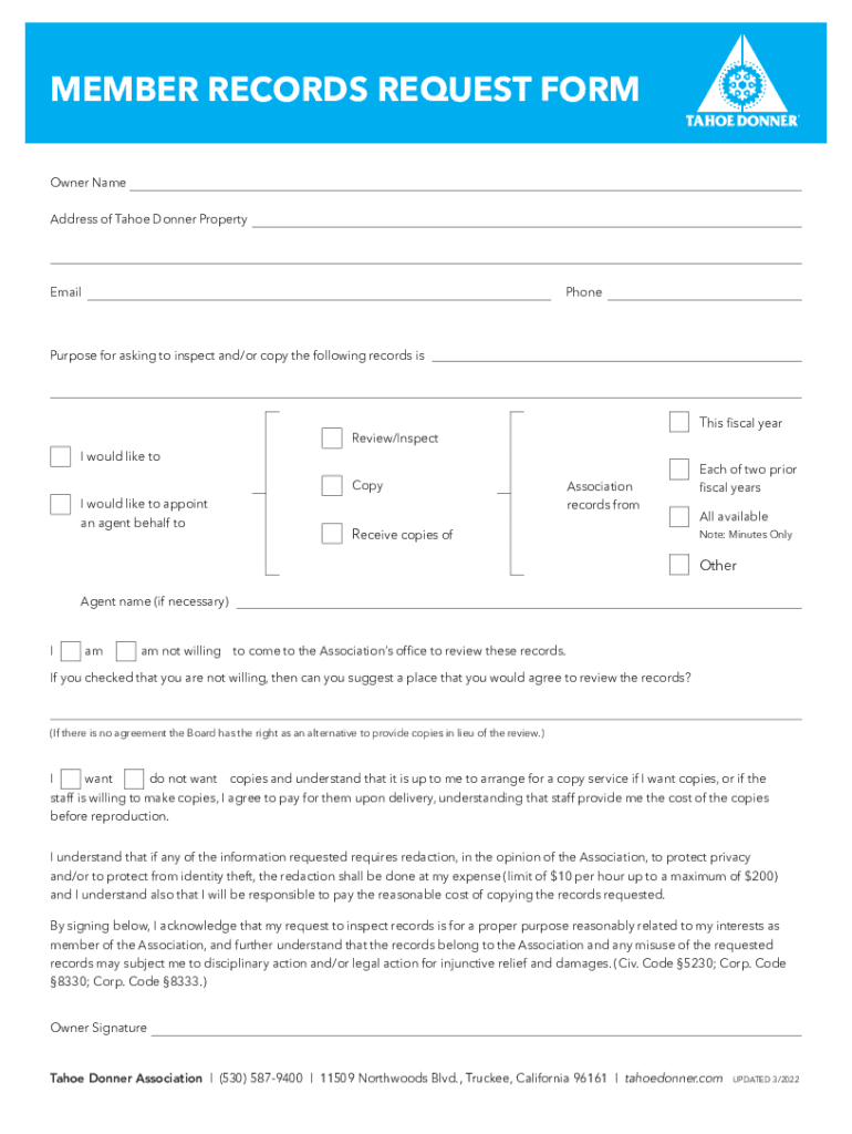 Fillable Online TAHOE DONNER ASSOCIATION RULES DISCLOSURE
