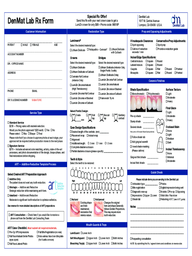 Fillable Online ca mediaDenMat Lab Phone 18008728384