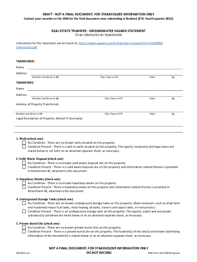 Fillable Online Real Estate Transfer Groundwater Hazard Statement Fax