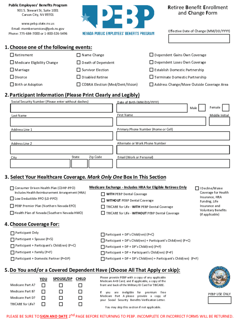 Fillable Online pebp state nv PERS Plan 2 Department of Retirement