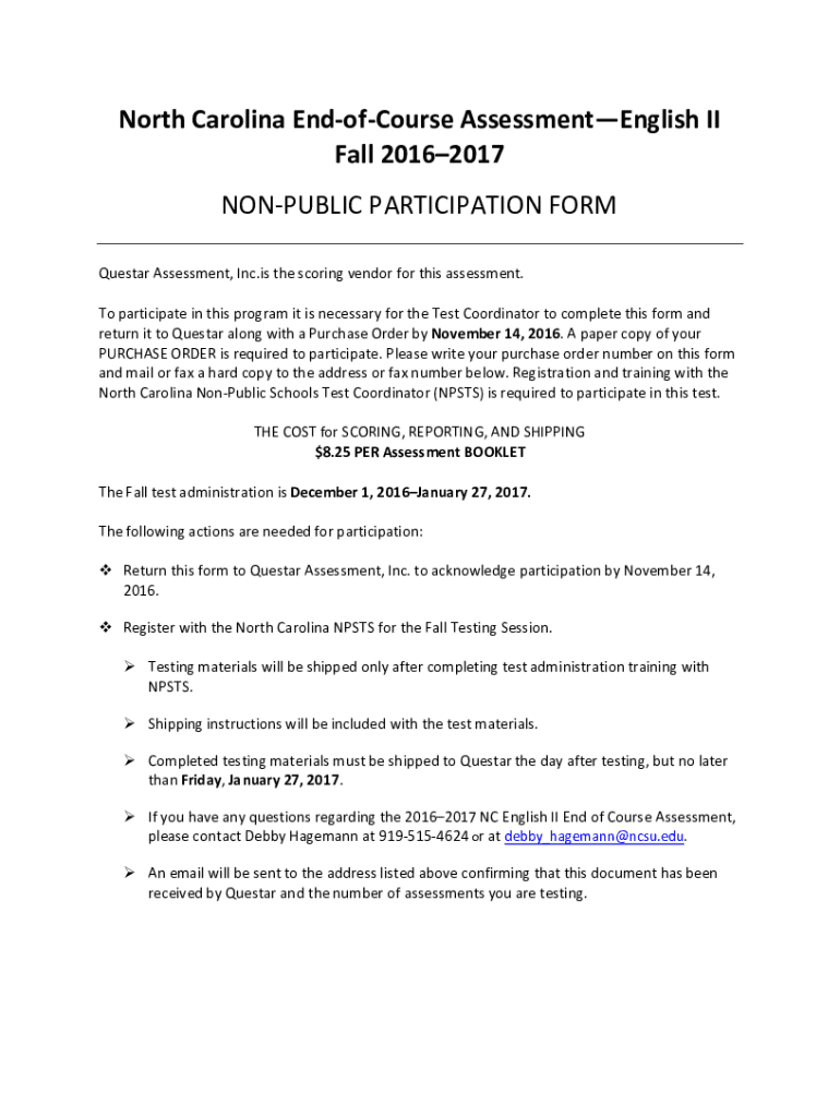 Fillable Online center ncsu files.nc.govdpidocumentsNorth Carolina End