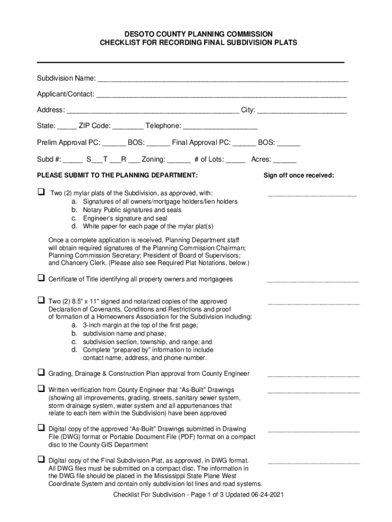 Fillable Online DeSoto County Subdivision Ordinance DeSoto County, MS