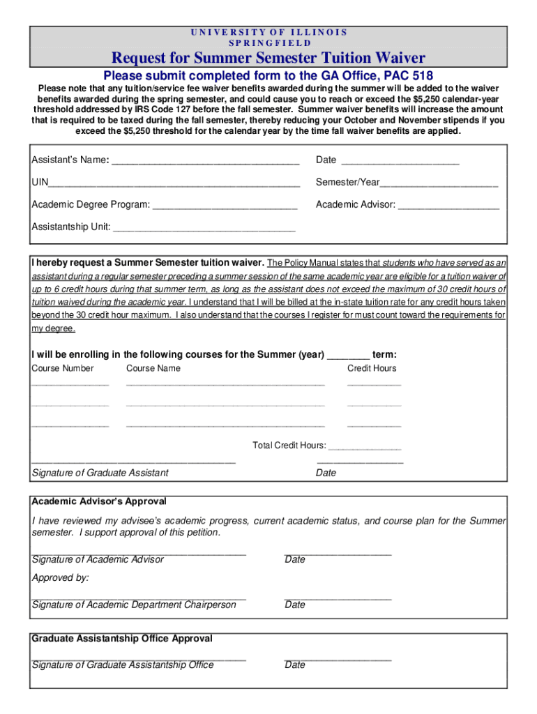 Fillable Online www.obfs.uillinois.edupayrolltuitionfeewaiversTuition