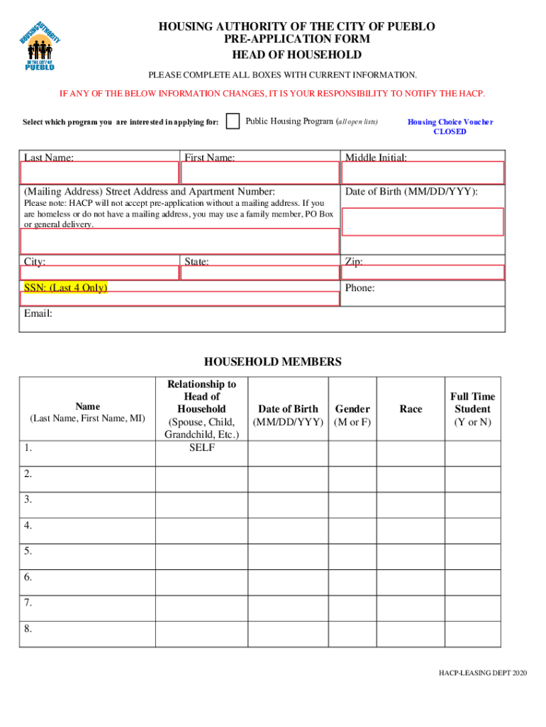20202024 CO Housing Authority PreApplication Form City of Pueblo