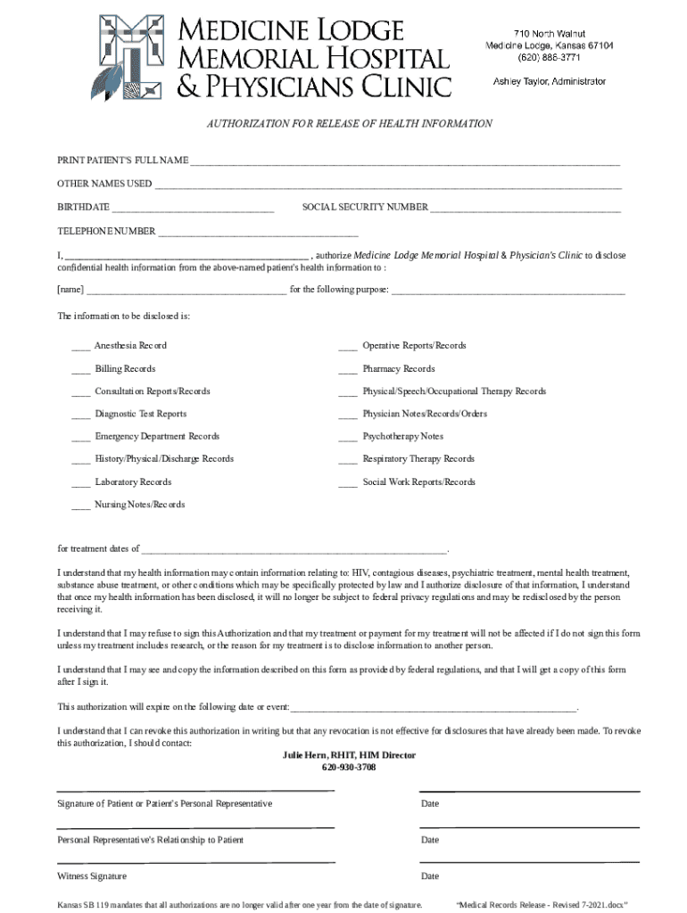 Fillable Online HIPAA Authorization to Release Medical Information
