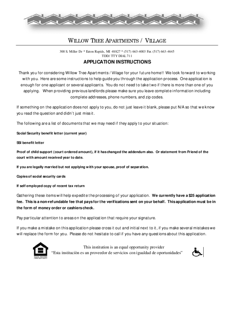 Fillable Online WILLOW TREE APARTMENTS VILLAGE RentLinx Fax Email