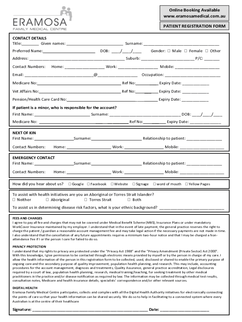 Fillable Online Eramosa Medical Registration Form Fax Email Print