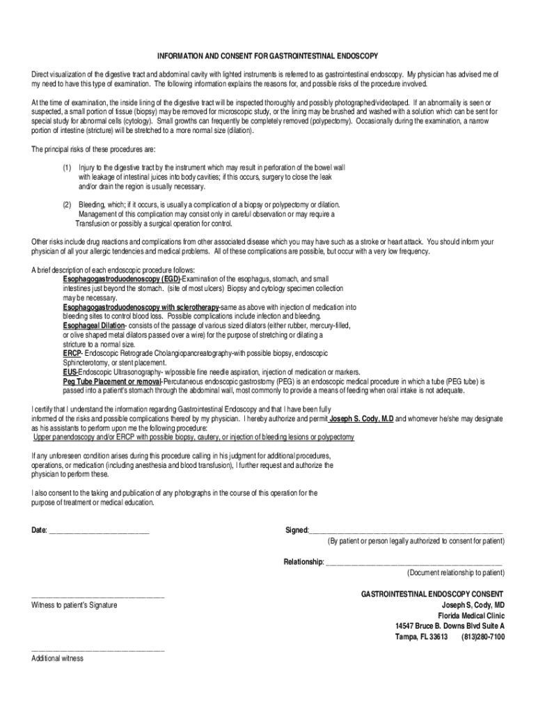 Fillable Online Consent Form and Information Regarding Gastrointestinal