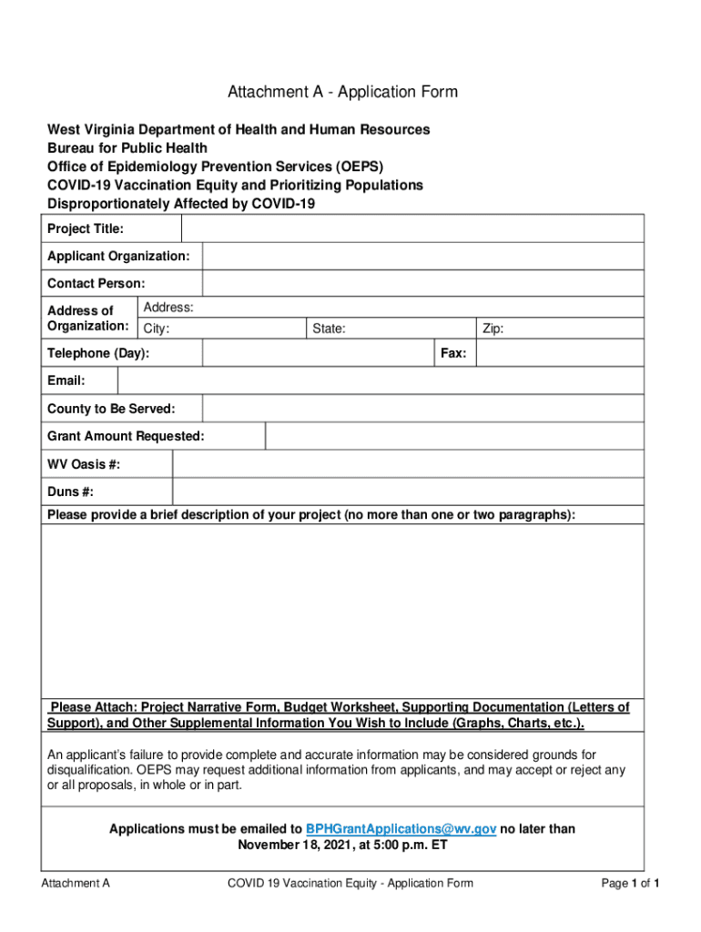 Fillable Online dhhr wv Attachment A Application Form Fax Email Print
