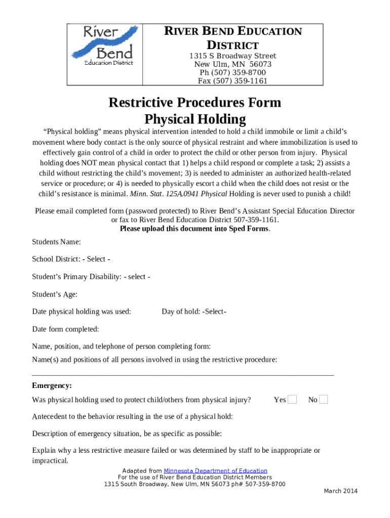 Restrictive Procedures River Bend Education District rbed