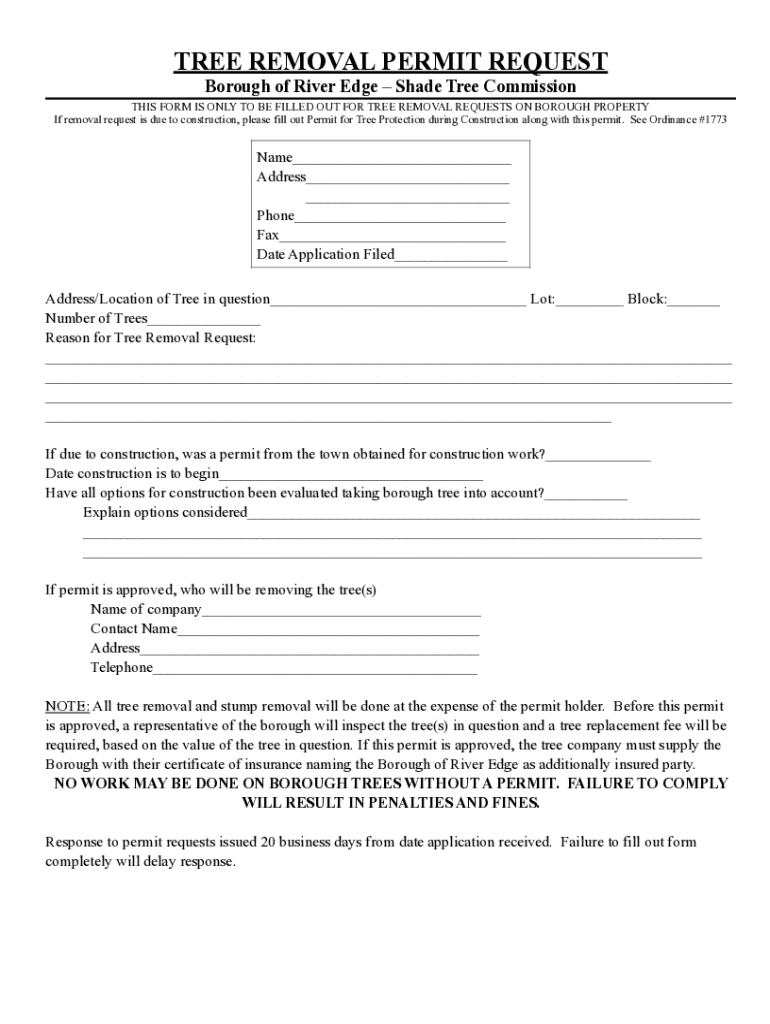 Fillable Online Shade Tree Commission Request Form River Edge, New