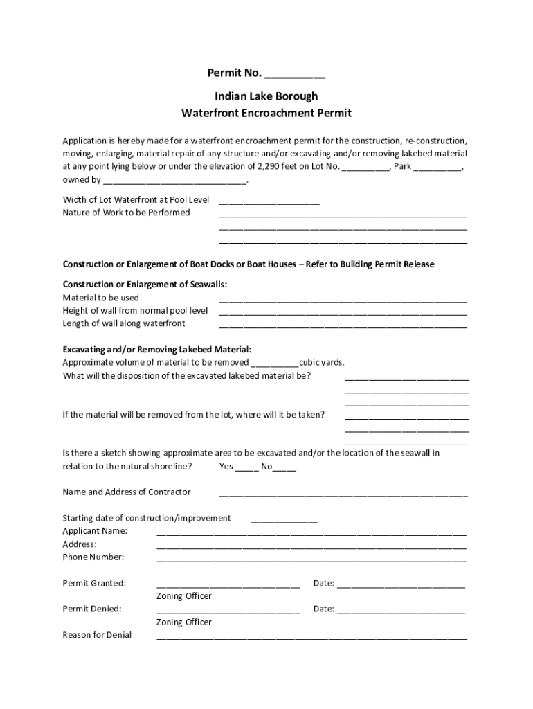 Fillable Online indianlakepa.usBoroughFormsPermitsandForms+Permits