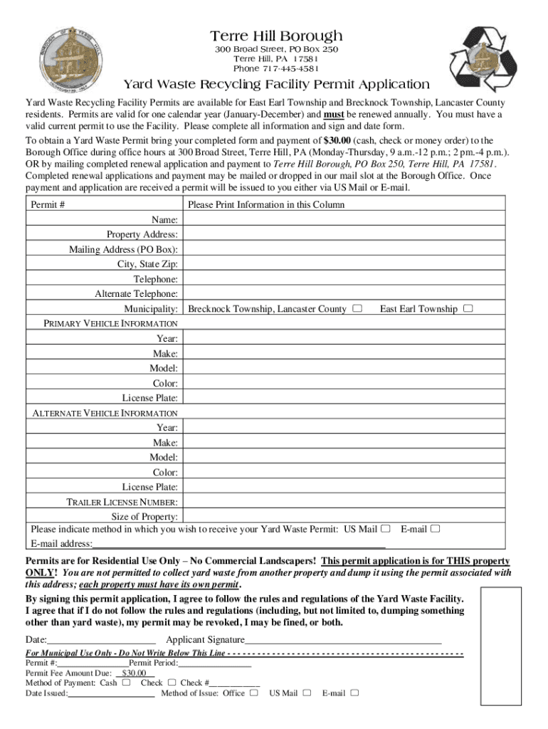 Fillable Online Terre Hill Yard Waste Recycling Facility Fax Email