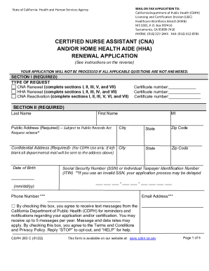 CERTIFIED NURSE ASSISTANT (CNA) AND/OR HOME HEALTH AIDE (HHA) RENEWAL