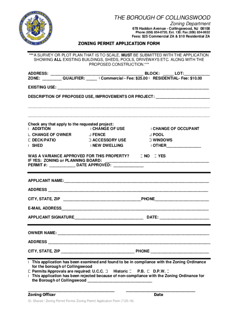 Zoning & Planning Permits Collingswood, New Jersey Fill out & sign
