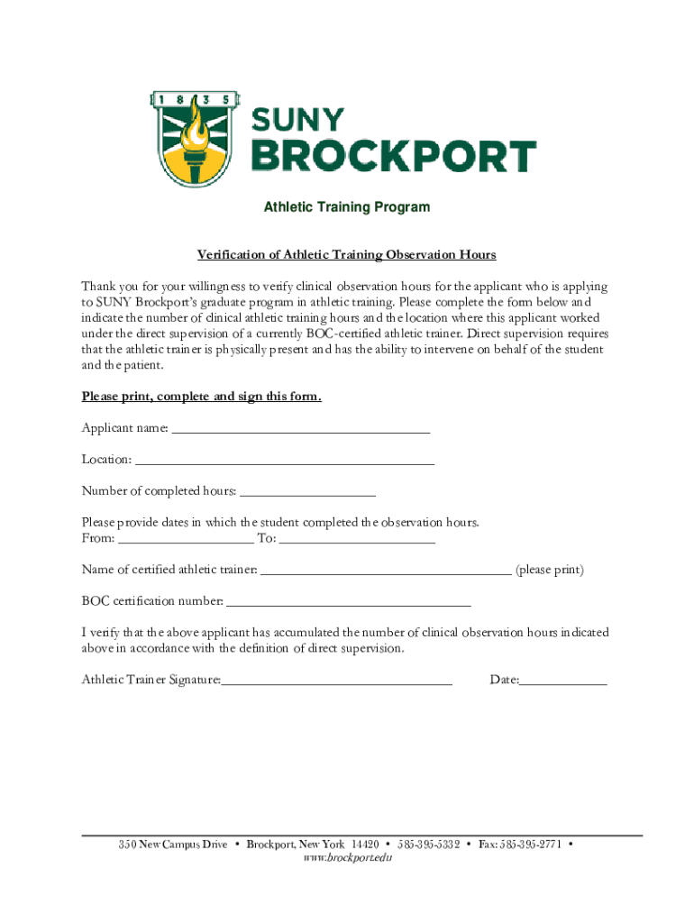 Fillable Online Verification of Athletic Training Observation Hours