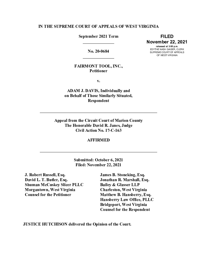 Fillable Online Fairmont Tool v. Davis Fax Email Print pdfFiller