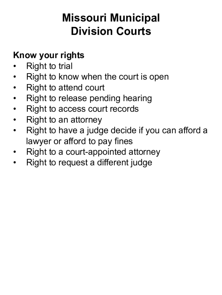 Fillable Online Your Missouri Municipal Courts Know your rights Fax