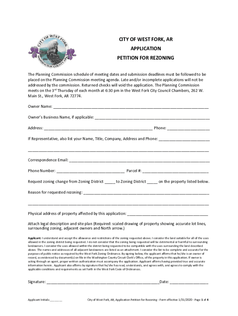 Fillable Online City of West Fork, AR Rezoning Applicationfillable
