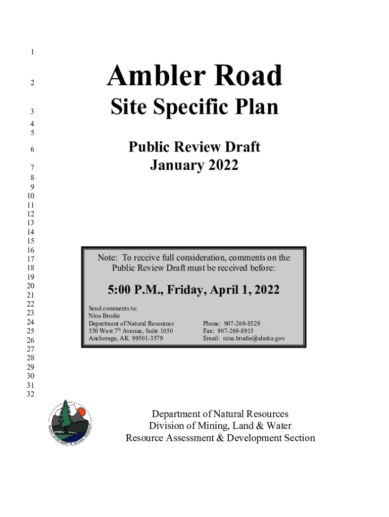 Fillable Online dnr alaska Ambler Road Site Specific Plan Fax Email