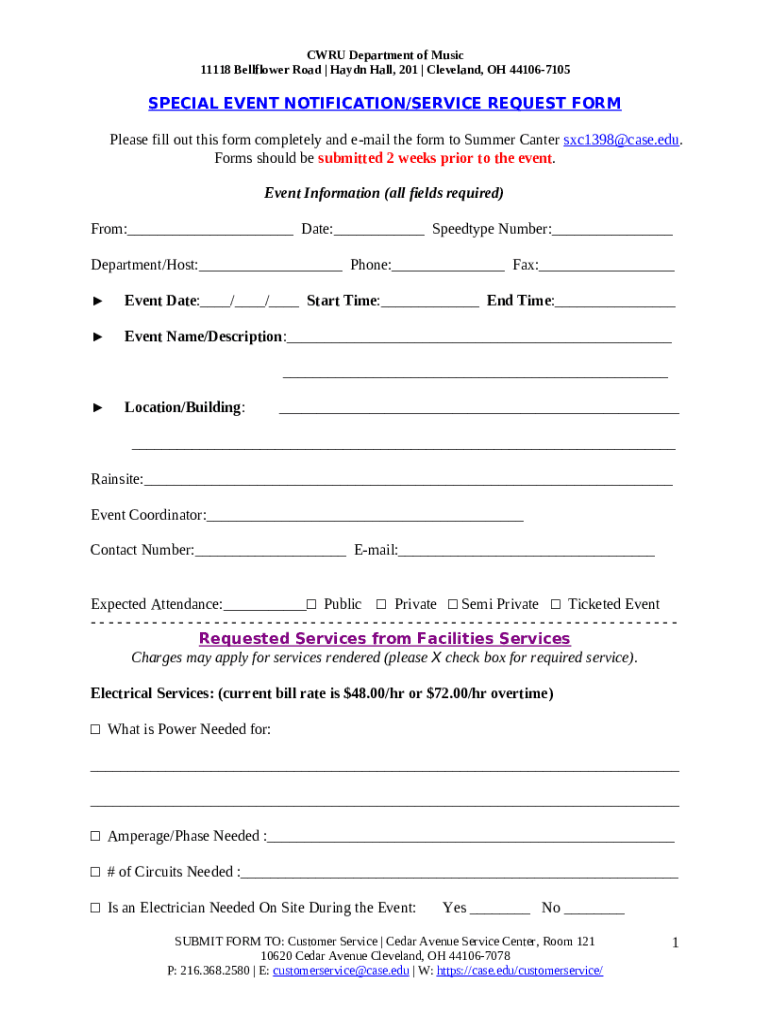 SPECIAL EVENT NOTIFICATION REQUEST Doc Template pdfFiller