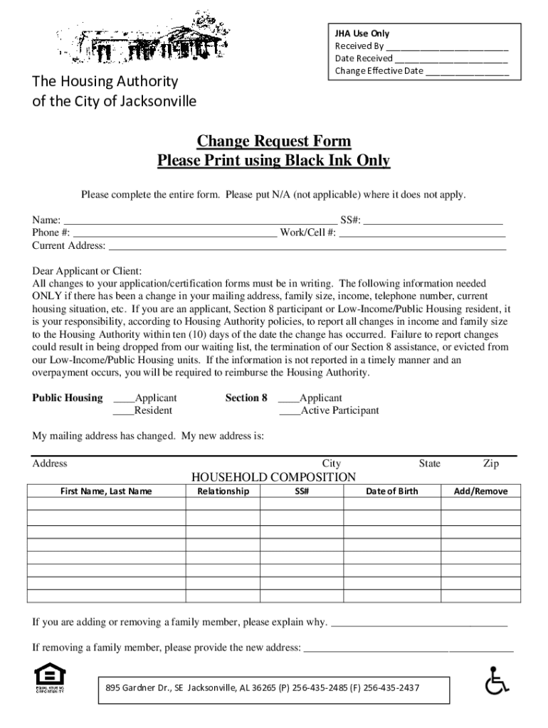 Fillable Online PDF Change Request Form Jacksonville Housing