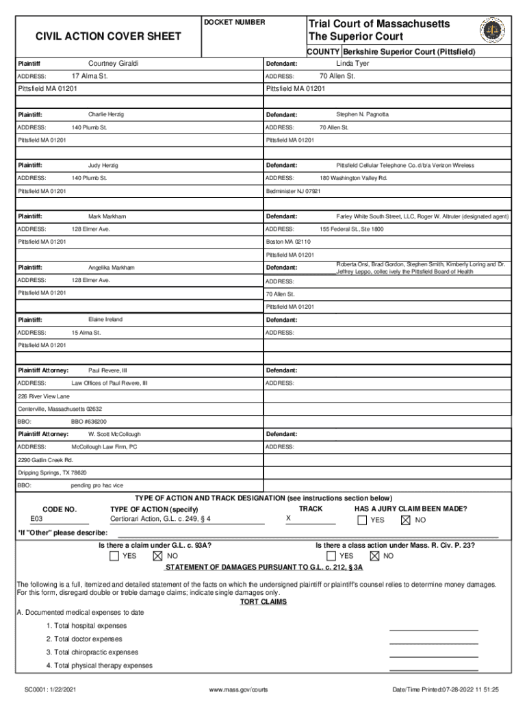 Fillable Online DOCKET NUMBER Trial Court of Massachusetts CIVIL ACTION