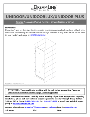 Fillable Online SINGLE SHOWER DOOR INSTALLATION INSTRUCTIONS
