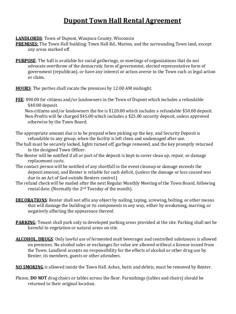 Fillable Online Dupont Town Hall Rental Agreement Fax Email Print