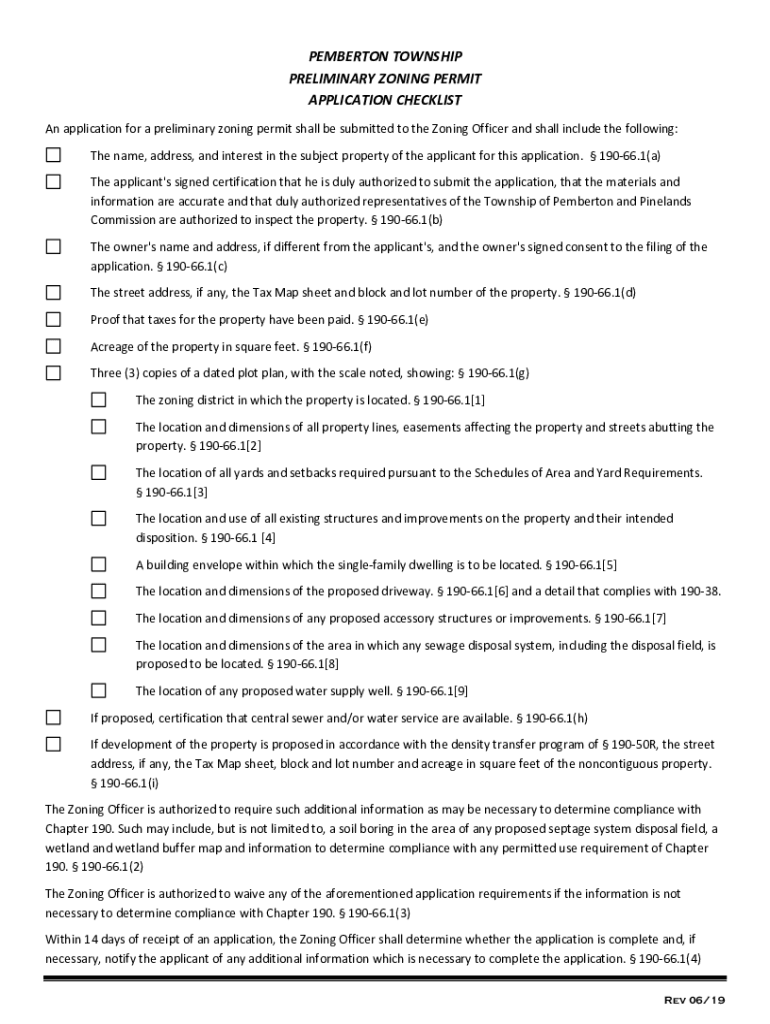 Fillable Online TOWNSHIP PRELIMINARY ZONING PERMIT