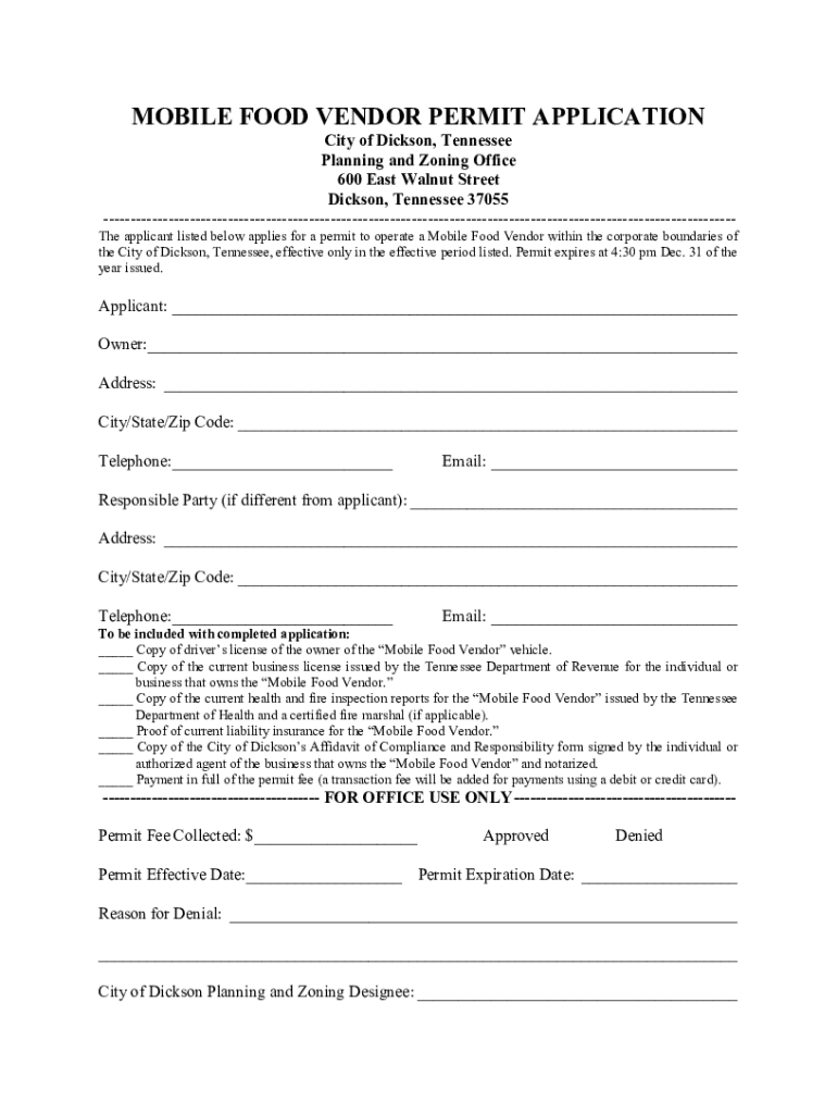 Fillable Online First Dickson food truck permit issued. Here's how it happened. Fax Email Print