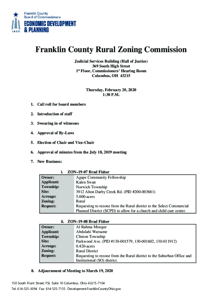 Fillable Online Rural Zoning Commission February 2020 ePacket Fax