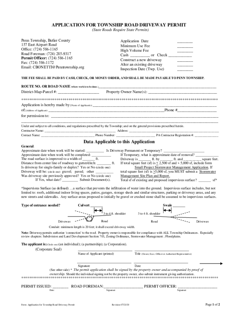 Fillable Online FOR TOWNSHIP ROAD