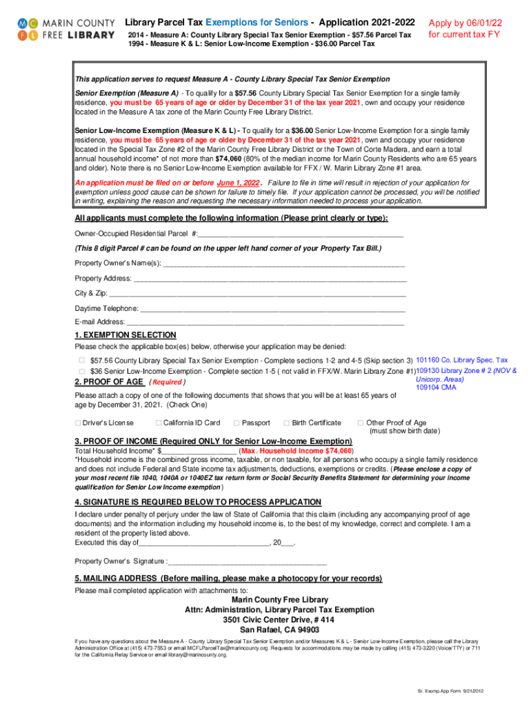 Fillable Online Apply by 06/01/21 Library Parcel Tax Exemptions for