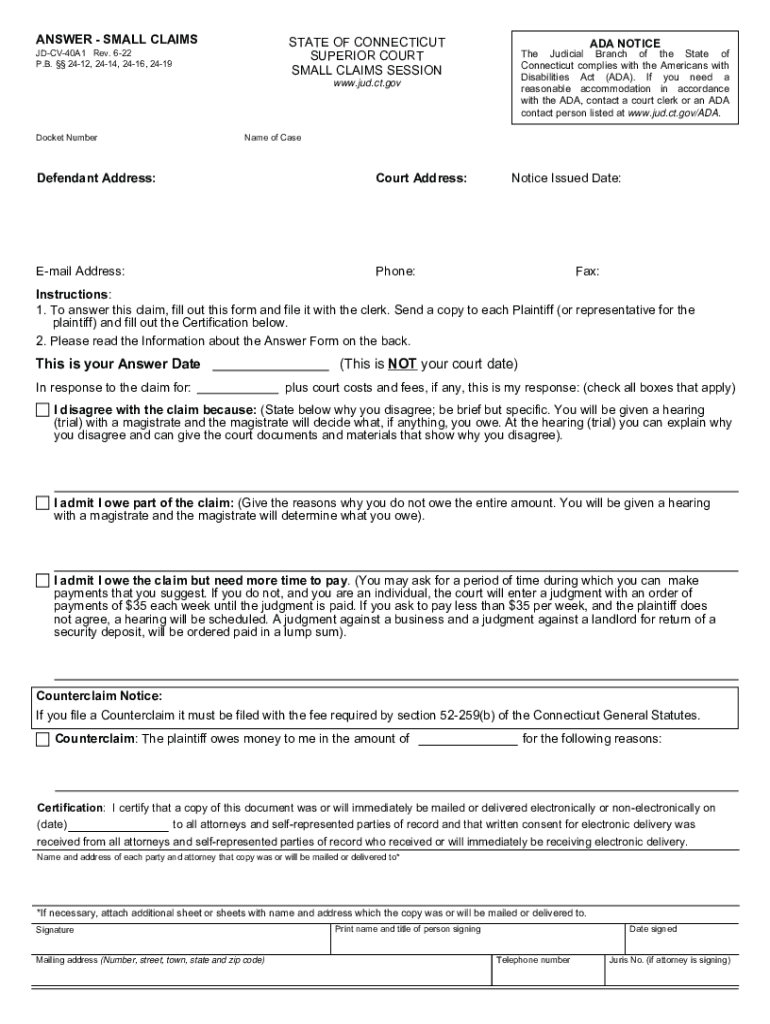 Fillable Online jud ct portal.ct.govSmallClaimsCourtSmall Claims