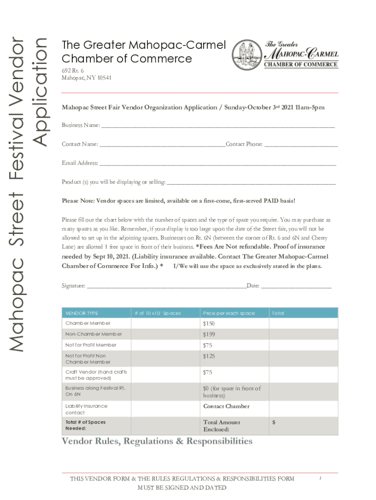 Fillable Online The Greater MahopacCarmel Application Chamber of