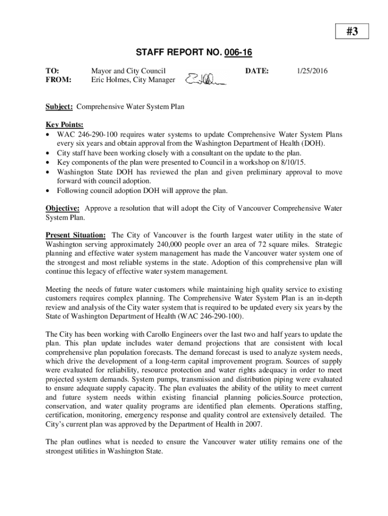 Fillable Online Comprehensive Water System Plan Presentation Title Fax