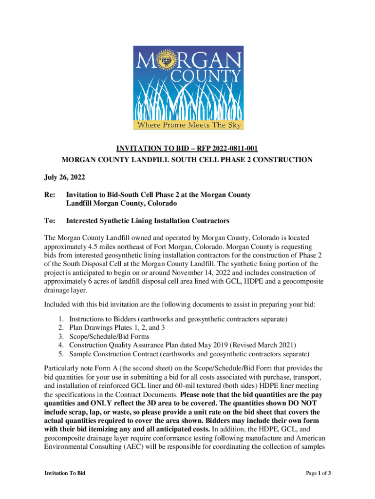 Fillable Online INVITATION TO BID RFP 20220811001 COUNTY
