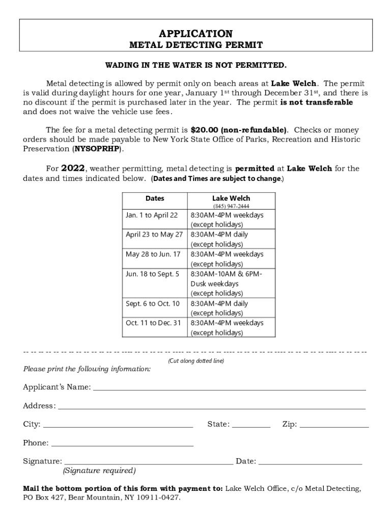 Fillable Online parks ny Metal Detecting PermitHarriman State Park