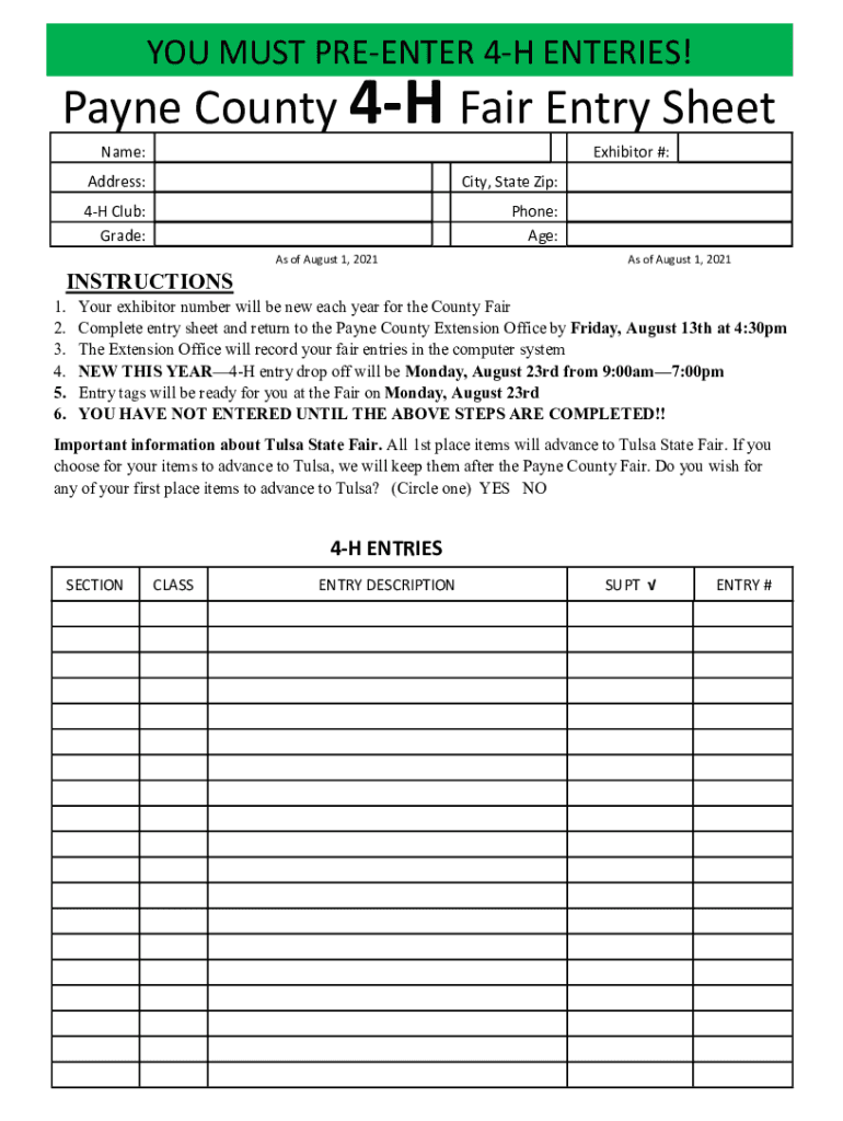 Fillable Online Filling out Fair entry forms Extension County