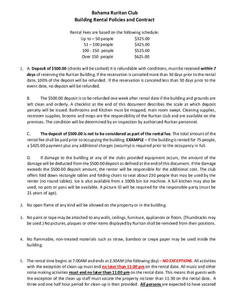 Fillable Online Bahama Ruritan Club Building Rental Policies and Contract Fax Email Print
